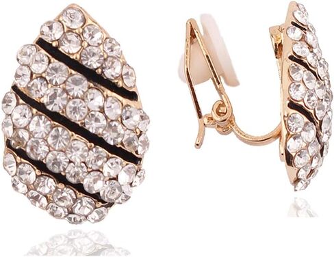 HAPPYAN Vintage Black Enamel Rhinestone Clip on Earrings No Pierced for Women Gold Color Cuff Earrings Bijouterie in Saudi Arabia