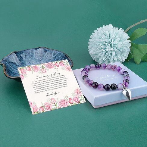 هدايا عيد الأم مربية، هدايا سوار مربية للمربية شكرا لك هدية الخرز العقيق الأرجواني هدايا مربية لعيد الأم، أفضل هدية مربية، هدية معلم الرعاية النهارية، هدية جليسة الأطفال، هدية مقدمي الرعاية in Kuwait