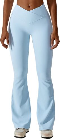 ABOCIW Womens Crossover Ribbed Flare Leggings High Waisted Bootcut Yoga Pants Tummy Control Gym Workout Gym Leggings in Kuwait