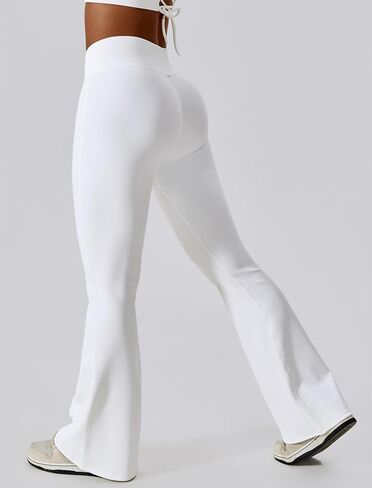 ABOCIW Womens Crossover Ribbed Flare Leggings High Waisted Bootcut Yoga Pants Tummy Control Gym Workout Gym Leggings in Kuwait