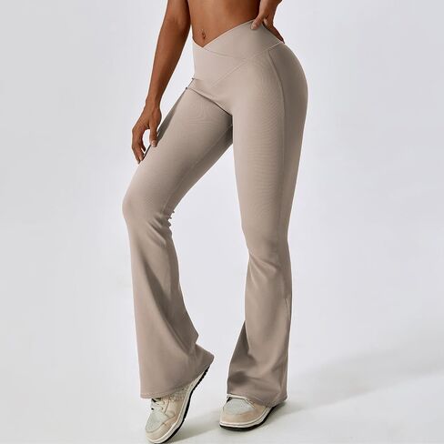 ABOCIW Womens Crossover Ribbed Flare Leggings High Waisted Bootcut Yoga Pants Tummy Control Gym Workout Gym Leggings in Saudi Arabia
