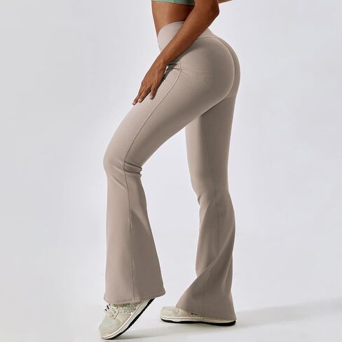 ABOCIW Womens Crossover Ribbed Flare Leggings High Waisted Bootcut Yoga Pants Tummy Control Gym Workout Gym Leggings in Saudi Arabia