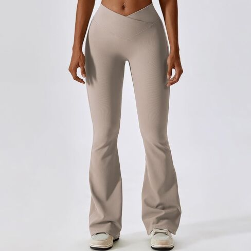 ABOCIW Womens Crossover Ribbed Flare Leggings High Waisted Bootcut Yoga Pants Tummy Control Gym Workout Gym Leggings in Saudi Arabia