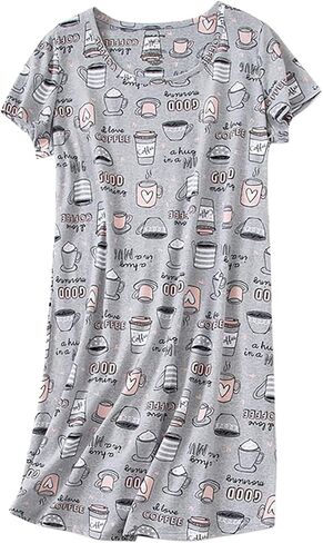SISKIN Nightgowns for Women Cotton Sleep Shirts Womens Nightgown Short Sleeves Print Night Shirts Soft Sleepwear in Saudi Arabia