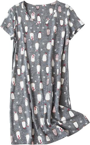 SISKIN Nightgowns for Women Cotton Sleep Shirts Womens Nightgown Short Sleeves Print Night Shirts Soft Sleepwear in Saudi Arabia