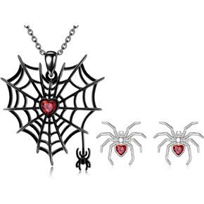 Shusukue Halloween Spider Jewelry 925 Sterling Silver Black Spider Necklace and Earrings Set Halloween Party Gothic Jewelry Gift for Women Girls Teens (with Gift Box) in Kuwait