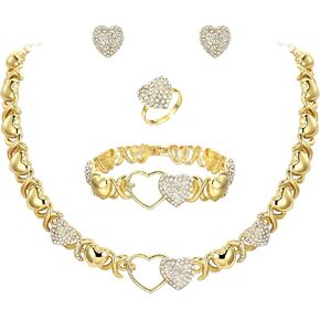 BriLove African Jewelry Set for Women Gorgeous Austrian Crystal Statement Necklace Bracelet Stud Earrings and Ring Set for Party Prom