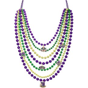 NLCAC ماردي غرا قلادة للنساء بريق قناع تاج فلور دي ليز قلادة قلادة طويلة الخرز الطبقات كرنفال نيكلس ماردي غرا المجوهرات in Kuwait