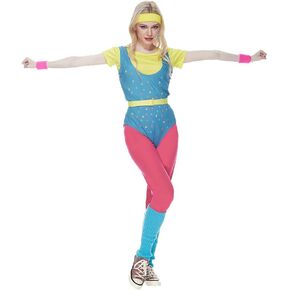 أزياء ميجارتيكو للسيدات 80s للتمرين، مجموعة إكسسوارات ملونة للبالغين 80s، أزياء الهالوين 80s، ملابس يوتار كلاسيكية in Kuwait