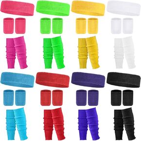 8 Pairs Leg Warmers Set for Women 80s Neon Knit Leg Warmers Neon Headbands Wristbands 80s Costumes for Women in Saudi Arabia