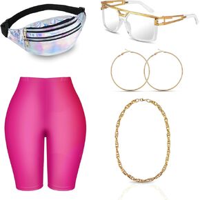 ملابس TraLxwee في التسعينيات لحفلات الهيب هوب للنساء، أزياء التسعينيات بما في ذلك النظارات الشمسية وسلسلة ذهبية وأقراط in Kuwait