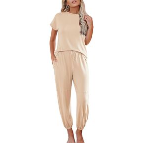 Ekouaer Pajamas for Women 2 Piece Lounge Sets Cap Sleeve Loungewear Top with Joggers Pants S-XXL