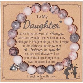 Pingyongchang Natural Stone Heart Charm Bracelet Matching Sweet Heart Bracelet for Daughter/Granddaughter Heart Wish Bracelets Birthday Valentines Day Graduation Day Jewelry Gifts for Women Girls