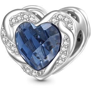 GNOCE Heart-shaped Birthstone Charms for Bracelet 925 Sterling Silver Birthday Mother' Day Charms for Women Girls Wife Daughter Gift