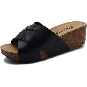 صنادل PEPPEP مريحة وأنيقة بكعب منخفض للنساء أو السيدات - سهلة الارتداء، وسادة قدم من الفلين، أشرطة لطيفة أو فيونكة، جلد سويدي حقيقي ونعل داخلي من الإسفنج الذكي للصيف in Kuwait