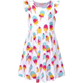 Girls Unicorn Dresses Summer Flutter Sleeve Rainbow Party Clothes for Kids