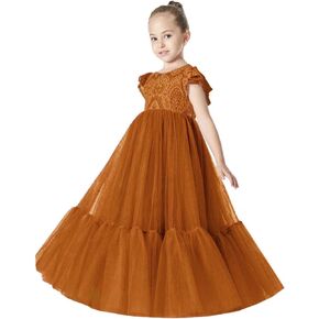 2Bunnies Girl Orchid Lace Flutter Sleeve A-Line Swirly Ruffle Tulle Communion Rustic Boho Flower Girl Dress