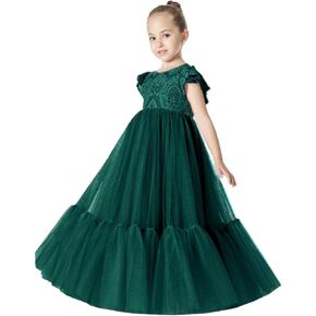 2Bunnies Girl Orchid Lace Flutter Sleeve A-Line Swirly Ruffle Tulle Communion Rustic Boho Flower Girl Dress in Kuwait