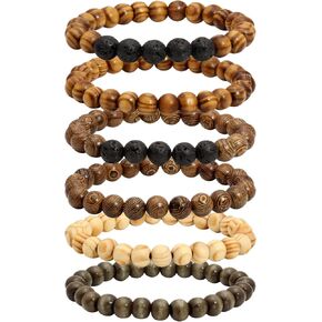 JJDreams Natural Wooden Beads Bracelet for Men Women 8mm 10mm Prayer Bead Stretch Elastic Bracelets Set Essential Oil Diffuser Beaded Bangle