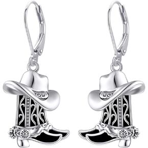 URONE Cowgirl Cowboy Earrings 925 Sterling Silver Revolver Gun/Boot Dangle Drop Earrings Western Country Earrings Jewelry for Women in Kuwait