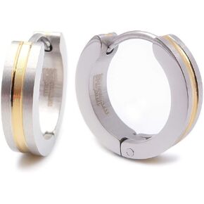 Steelmeup Stainless Steel Stripe Men Hoop Earrings 2-tone Gold Black Silver 16mm in Kuwait