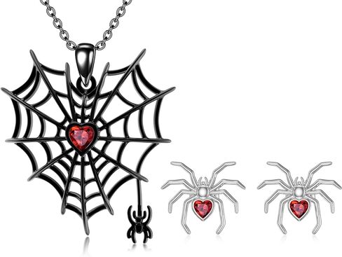 Shusukue Halloween Spider Jewelry 925 الفضة الاسترليني الأسود العنكبوت قلادة وأقراط مجموعة عيد الهالوين حزب المجوهرات القوطية هدية للنساء الفتيات المراهقات (مع صندوق هدية) in Kuwait