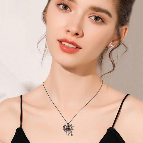 Shusukue Halloween Spider Jewelry 925 الفضة الاسترليني الأسود العنكبوت قلادة وأقراط مجموعة عيد الهالوين حزب المجوهرات القوطية هدية للنساء الفتيات المراهقات (مع صندوق هدية) in Kuwait