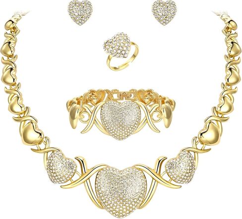 BriLove African Jewelry Set for Women Gorgeous Austrian Crystal Statement Necklace Bracelet Stud Earrings and Ring Set for Party Prom in Saudi Arabia
