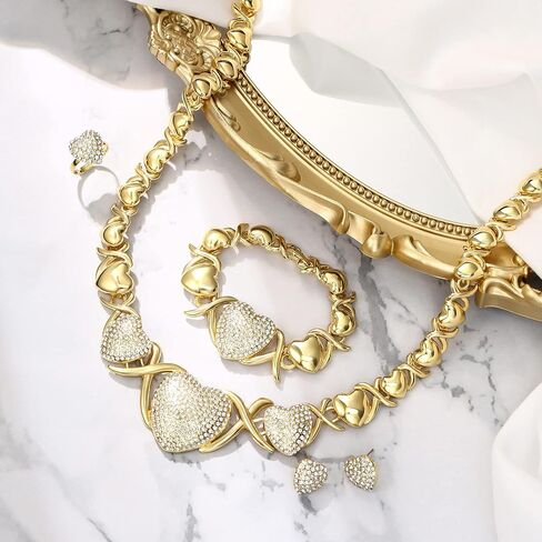 BriLove African Jewelry Set for Women Gorgeous Austrian Crystal Statement Necklace Bracelet Stud Earrings and Ring Set for Party Prom in Saudi Arabia