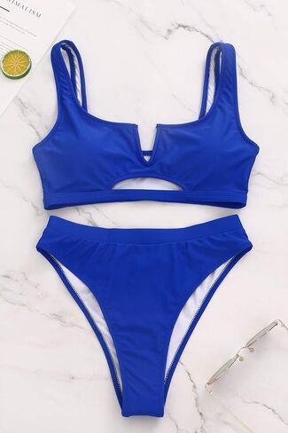 ToppKissy المرأة انقطاع بيكيني مجموعات عالية الخصر ملابس السباحة عالية قطع لباس سباحة صفيق مبطن رفع قطعتين ملابس السباحة in Kuwait