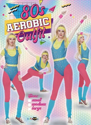 أزياء ميجارتيكو للسيدات 80s للتمرين، مجموعة إكسسوارات ملونة للبالغين 80s، أزياء الهالوين 80s، ملابس يوتار كلاسيكية in Kuwait