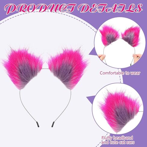 Toulite 4 Pcs Halloween Pink and Purple Striped Cat Costume for Girls Women Halloween Cosplay Accessories Cat Paw Gloves, Striped Leggings, Furry Tail and Cat Ears for Cosplay Dress in Saudi Arabia