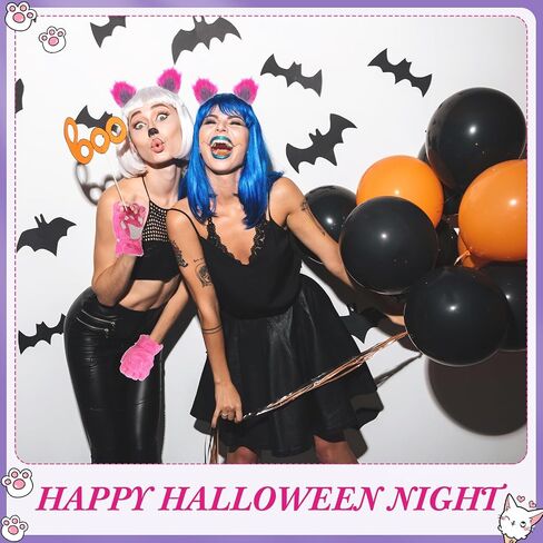 Toulite 4 Pcs Halloween Pink and Purple Striped Cat Costume for Girls Women Halloween Cosplay Accessories Cat Paw Gloves, Striped Leggings, Furry Tail and Cat Ears for Cosplay Dress in Saudi Arabia