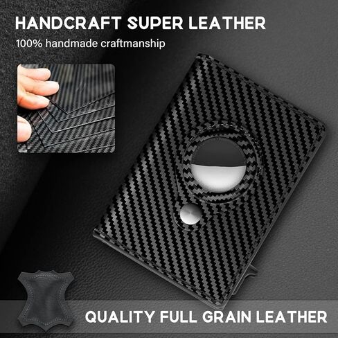 ZIKEE AirTag Wallet Genuine Leather Air Tag Wallet RFID Technology Credit Card Holder for Apple AirTag (No Airtag Included)(Carbon Fiber) in Kuwait