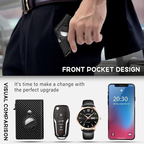 ZIKEE AirTag Wallet Genuine Leather Air Tag Wallet RFID Technology Credit Card Holder for Apple AirTag (No Airtag Included)(Carbon Fiber) in Kuwait
