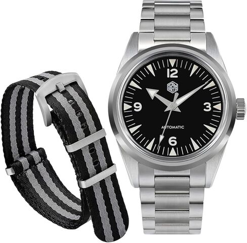 ساعات سان مارتن للرجال، حركة NH35 SN0113W ساعة أوتوماتيكية مع سوار بمشبك فراشة وحزام من النايلون in Kuwait