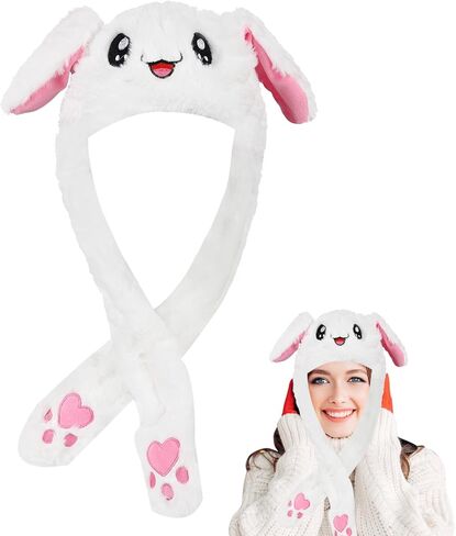 TSLBW قبعة أرنب قطيفة مضحكة مع أذن متحركة، قبعة أذن حيوانية قطيفة تضغط على قبعة حيوان أرنب لطيف، لهدايا الأطفال in Kuwait