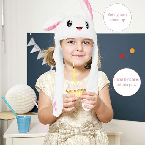 TSLBW قبعة أرنب قطيفة مضحكة مع أذن متحركة، قبعة أذن حيوانية قطيفة تضغط على قبعة حيوان أرنب لطيف، لهدايا الأطفال in Kuwait