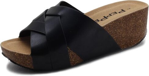 صنادل PEPPEP مريحة وأنيقة بكعب منخفض للنساء أو السيدات - سهلة الارتداء، وسادة قدم من الفلين، أشرطة لطيفة أو فيونكة، جلد سويدي حقيقي ونعل داخلي من الإسفنج الذكي للصيف in Kuwait