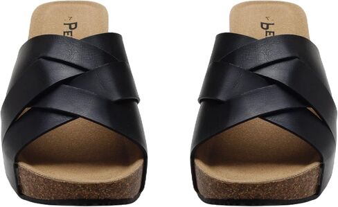 صنادل PEPPEP مريحة وأنيقة بكعب منخفض للنساء أو السيدات - سهلة الارتداء، وسادة قدم من الفلين، أشرطة لطيفة أو فيونكة، جلد سويدي حقيقي ونعل داخلي من الإسفنج الذكي للصيف in Kuwait