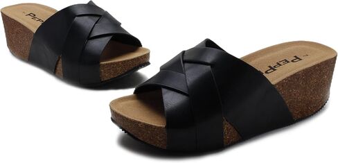 صنادل PEPPEP مريحة وأنيقة بكعب منخفض للنساء أو السيدات - سهلة الارتداء، وسادة قدم من الفلين، أشرطة لطيفة أو فيونكة، جلد سويدي حقيقي ونعل داخلي من الإسفنج الذكي للصيف in Kuwait