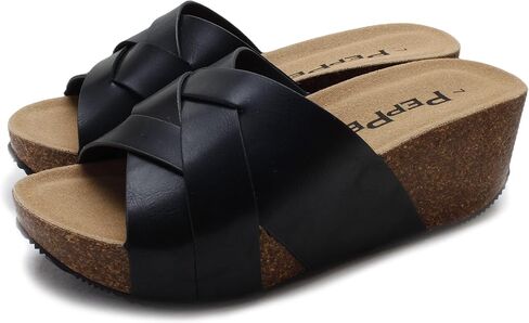 صنادل PEPPEP مريحة وأنيقة بكعب منخفض للنساء أو السيدات - سهلة الارتداء، وسادة قدم من الفلين، أشرطة لطيفة أو فيونكة، جلد سويدي حقيقي ونعل داخلي من الإسفنج الذكي للصيف in Kuwait