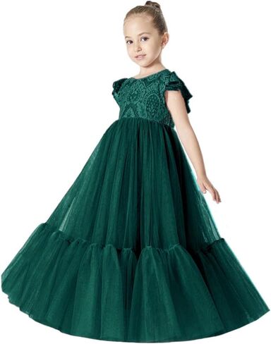 2Bunnies Girl Orchid Lace Flutter Sleeve A-Line Swirly Ruffle Tulle Communion Rustic Boho Flower Girl Dress in Kuwait