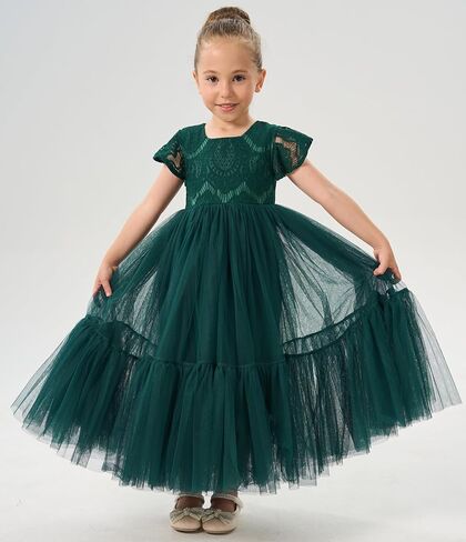 2Bunnies Girl Orchid Lace Flutter Sleeve A-Line Swirly Ruffle Tulle Communion Rustic Boho Flower Girl Dress in Kuwait