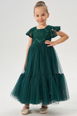 2Bunnies Girl Orchid Lace Flutter Sleeve A-Line Swirly Ruffle Tulle Communion Rustic Boho Flower Girl Dress in Kuwait