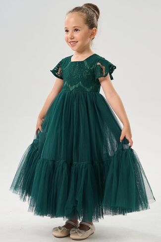 2Bunnies Girl Orchid Lace Flutter Sleeve A-Line Swirly Ruffle Tulle Communion Rustic Boho Flower Girl Dress in Kuwait