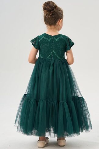 2Bunnies Girl Orchid Lace Flutter Sleeve A-Line Swirly Ruffle Tulle Communion Rustic Boho Flower Girl Dress in Kuwait