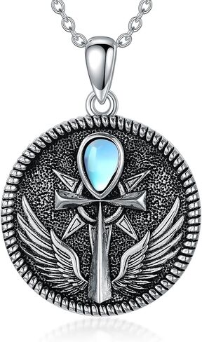 قلادة MeetMuse Ankh Moonstone من الفضة الإسترليني قلادة مصرية من Angel Wing Ankh تميمة مجوهرات Wicca Pagan Egyptain Jewelry هدية للأم والأب in Kuwait