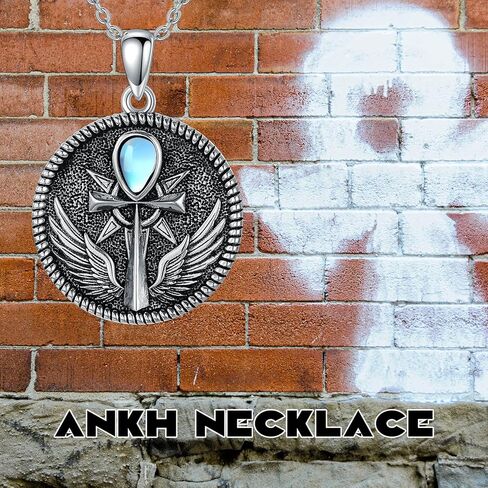 قلادة MeetMuse Ankh Moonstone من الفضة الإسترليني قلادة مصرية من Angel Wing Ankh تميمة مجوهرات Wicca Pagan Egyptain Jewelry هدية للأم والأب in Kuwait