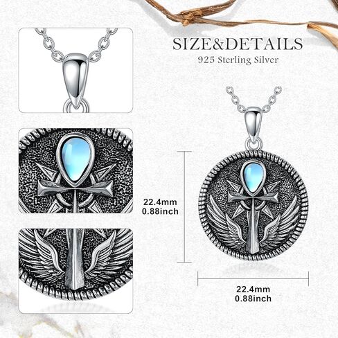 قلادة MeetMuse Ankh Moonstone من الفضة الإسترليني قلادة مصرية من Angel Wing Ankh تميمة مجوهرات Wicca Pagan Egyptain Jewelry هدية للأم والأب in Kuwait